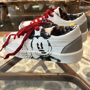 Desigual Mickey Mouse White and Gray Sneakers with Red Laces